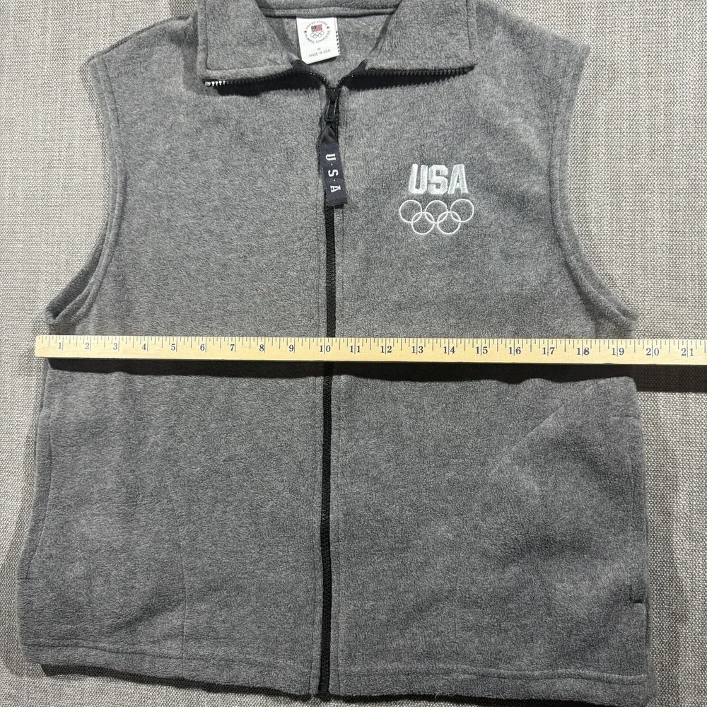 United States Olympic Committee Vest Mens Medium Gray‎ Fleece Full Zip USA Logo